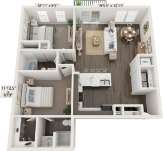 Beech Two Bedroom Beech floor plan at Meadowbrooke Apartment Homes in Grand Rapids, MI 49512