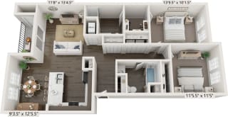 Two Bedroom Cascade floor plan at Meadowbrooke Apartment Homes in Grand Rapids, MI