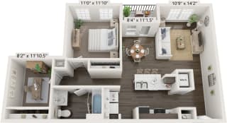 One Bedroom Dogwood floor plan at Meadowbrooke Apartment Homes in Grand Rapids, MI 49512
