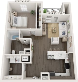 One Bedroom Elm floor plan at Meadowbrooke Apartment Homes in Grand Rapids, MI 49512