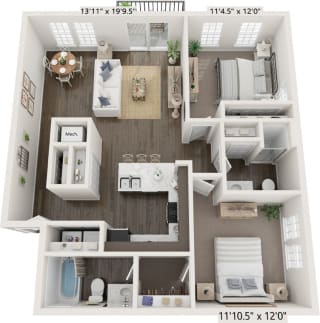 Two Bedroom Grand floor plan at Meadowbrooke Apartment Homes in Grand Rapids, MI 49512