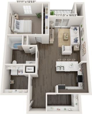 Spruce One Bedroom Spruce floor plan at Meadowbrooke Apartment Homes in Grand Rapids, MI 49512