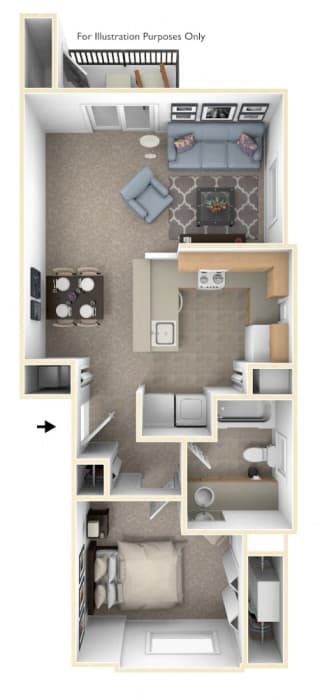 One Bedroom End Floor Plan at Tracy Creek Apartments, Ohio