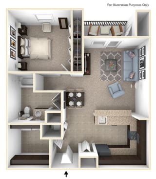 One Bedroom Elm floor plan at Meadowbrooke Apartment Homes in Grand Rapids, MI 49512