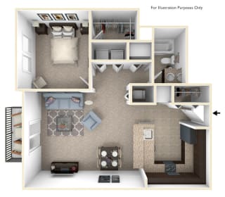 One Bedroom Reed floor plan at Meadowbrooke Apartment Homes in Grand Rapids, MI 49512
