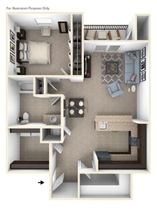 One Bedroom Spruce floor plan at Meadowbrooke Apartment Homes in Grand Rapids, MI 49512