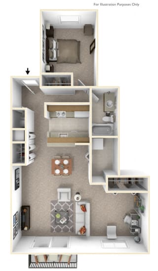1-Bed/1-Bath, Peony Deluxe Floor Plan at Portsmouth Apartments, Michigan