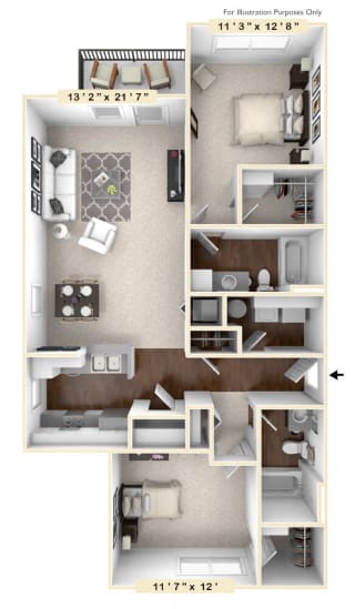 The Ridge - 2 BR 2 BA Floor Plan at The Retreat Apartments, Roanoke
