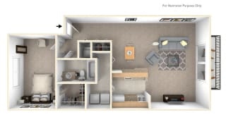 1-Bed/1-Bath, Senna Floor Plan at LakePointe Apartments, Batavia, Ohio