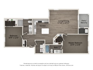 Prestige 2 BR 2 BA Floor Plan at Emerald Creek Apartments, South Carolina 29607