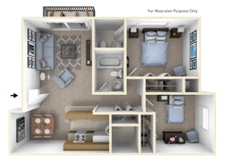 2-Bed/1.5-Bath, Snapdragon Floor Plan 2-Bed/1.5-Bath, Snapdragon Floor Plan at Windemere Apartments, Farmington Hills, Michigan