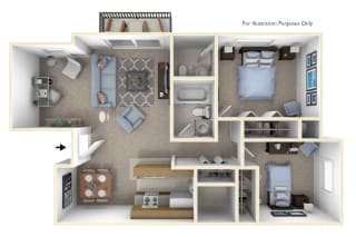 2-Bed/1.5 Bath, Snapdragon Deluxe Floor Plan at Windemere Apartments, Michigan, 48335