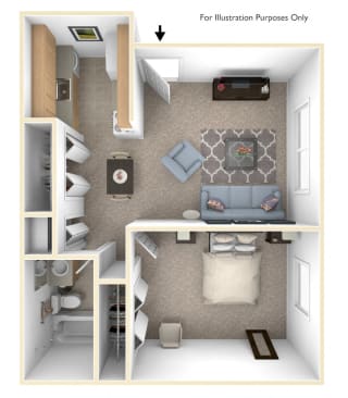 1 Bed 1 Bath Spanish One Bedroom Floor Plan at Old Monterey Apartments, Missouri, 65807