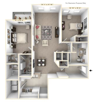 The Capital - 2 BR 2 BA Floor Plan at Alexandria of Carmel Apartments, Carmel, 46032