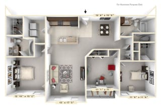 The Commander - 3 BR 2 BA Floor Plan at Alexandria of Carmel Apartments, Carmel, 46032