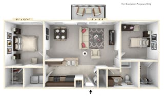 The Congressional - 2 BR 1 BA Floor Plan at Alexandria of Carmel Apartments, Indiana, 46032