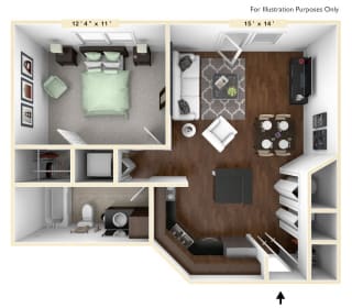 The Executive - 1 BR 1 BA Floor Plan at Alexandria of Carmel Apartments, Carmel, IN