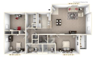 The Republic - 3 BR 2 BA Floor Plan at Alexandria of Carmel Apartments, Indiana, 46032