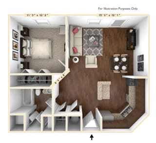 The Senator - 1 BR 1 BA Floor Plan at Alexandria of Carmel Apartments, Carmel, 46032