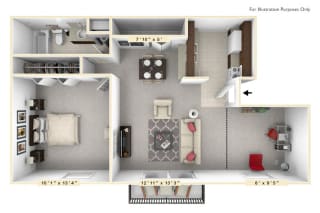 The Sunset - 1 BR 1 BA Floor Plan at Scarborough Lake Apartments, Indiana