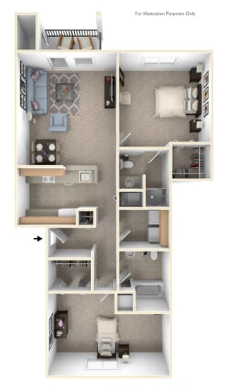 Two Bedroom Two Bath Floorplan at Colonial Pointe at Fairview Apartments, Nebraska, 68123