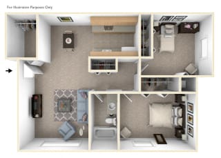 Two Bedroom Floor Plan at Seville Apartments, Michigan