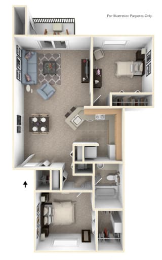 Two Bedroom One Bath Floor Plan Two Bedroom One Bath Floor Plan at Canal Club Apartments, Lansing, 48917