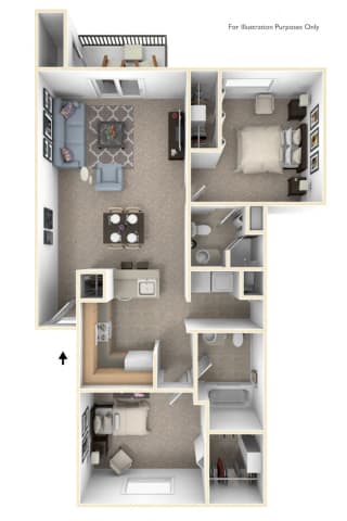Two Bedroom Two Bath Floor Plan at Canal Club Apartments, Lansing, Michigan