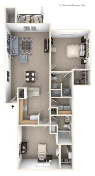 Two Bedroom Floor Plan at Stoney Pointe Apartment Homes, Kansas