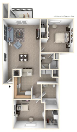 2 Bed 2 bath Two Bedroom Floor Plan at Oak Shores Apartments, Wisconsin