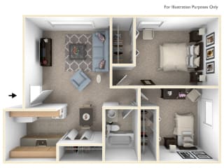 Two Bedroom One Bath Floorplan at Glen Oaks Apartments, Michigan, 49442