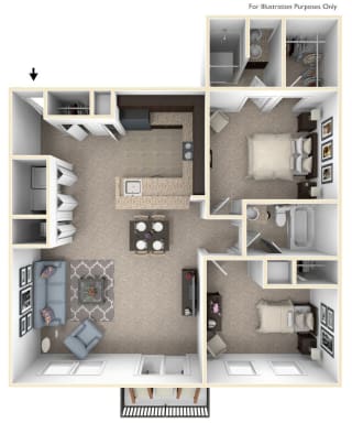 Two Bedroom Beech floor plan at Meadowbrooke Apartment Homes in Grand Rapids, MI 49512