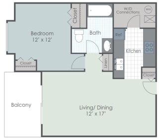 1 Bedroom 1 Bath 740 sq ft floor plan image