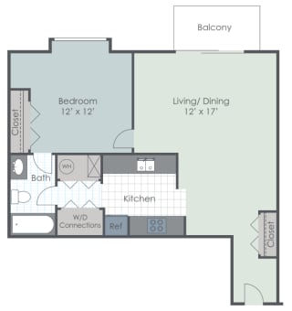 1 Bedroom 1 Bath 757 sq ft floor plan image