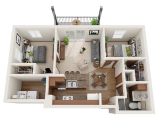 Two bedroom 1 bath 3D floorplan