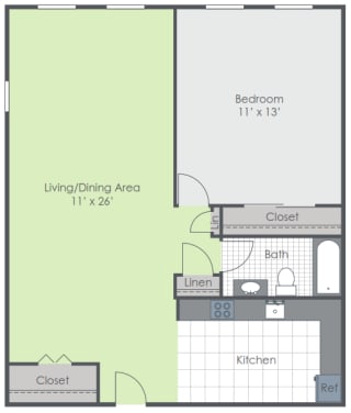 One bedroom floorplan layout