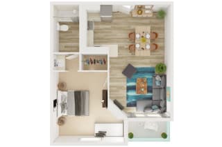 Mission Lofts Apartments 3D 1x1 Floor Plan