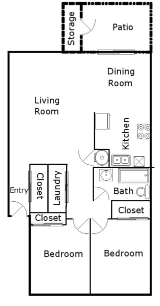 Hood Manor Apartments 2x1 Type 2 Floor Plan
