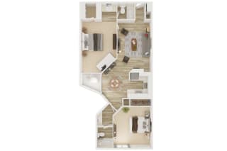 Mission Lofts Apartments 2x2 B 2D Floor Plan