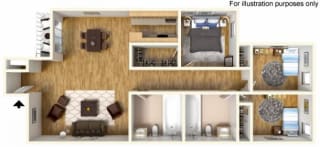 The Park at Idlewild Apartments 3 Bedroom 2 Bath 3D Floor Plan
