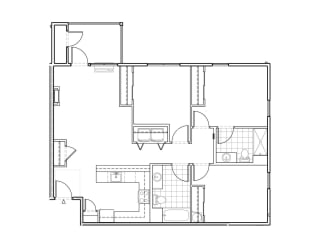 The Elwood Apartments Hemlock Three Bedroom Two Bathroom Floor Plan