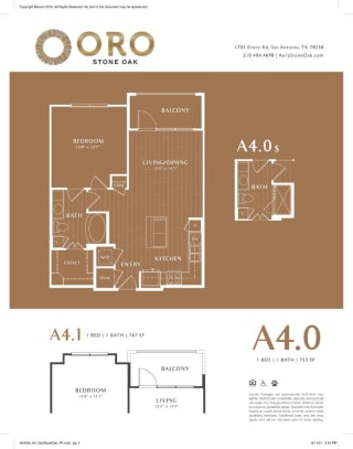Oro Stone Oak Apartments A4 and A4.1 Floor Plan