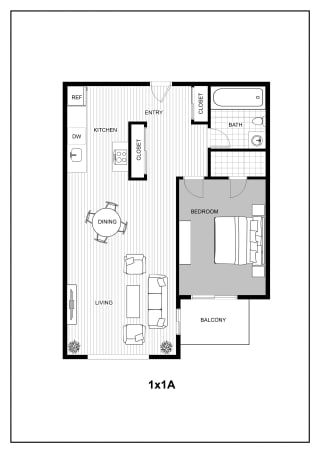 Luxe at Meridian One Bedroom One Bathroom Floor Plan