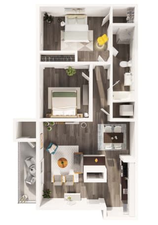 Andorra Point 2 Bed 1 Bath Floor Plan