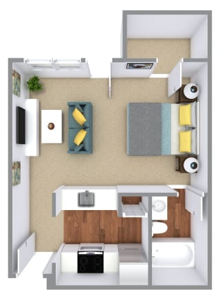 Bayview Apartment Homes Studio Floor Plan