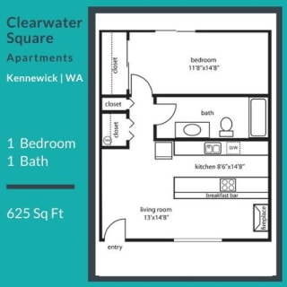 Clearwater Square Apartments 1x1 Floor Plan