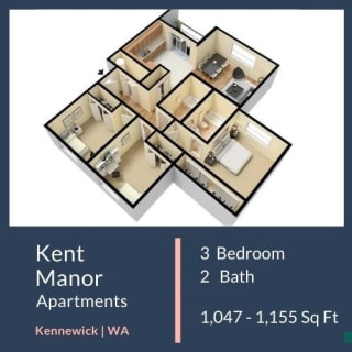 Kent Manor Apartments 3x2 Floor Plan