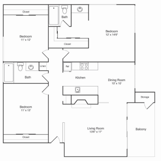 Northridge Apartments 3x2 Floor Plan