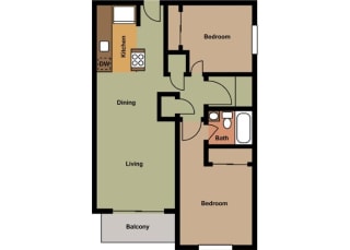 Luxe at Meridian Apartments 2x2 A Floor Plan