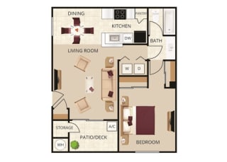 San Marino Apartments 1x1 Floor Plan